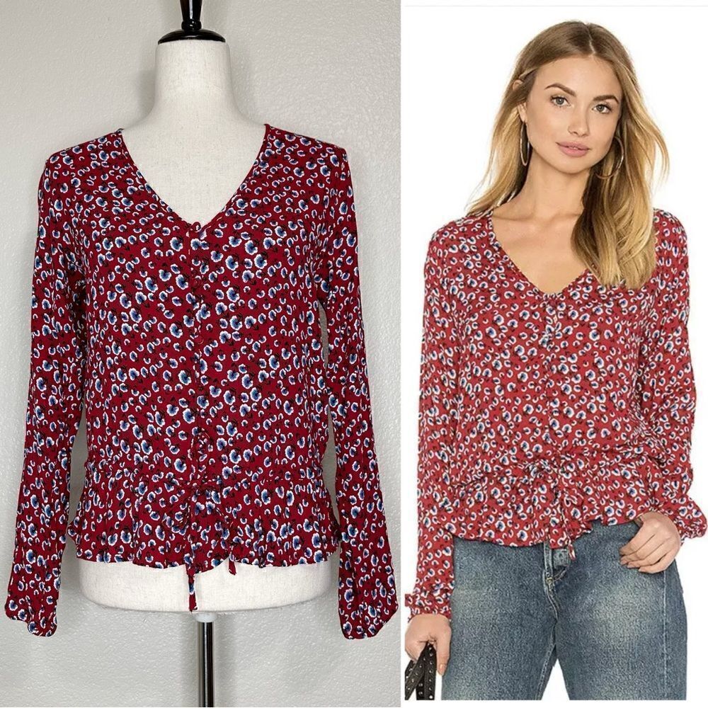 Rails Beaux Top in Red Floral Button Down Top, Sz Small